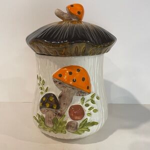 Vintage XL Mushroom Cookie Jar, Laurentian Pottery, 1970s Kitchen Canister